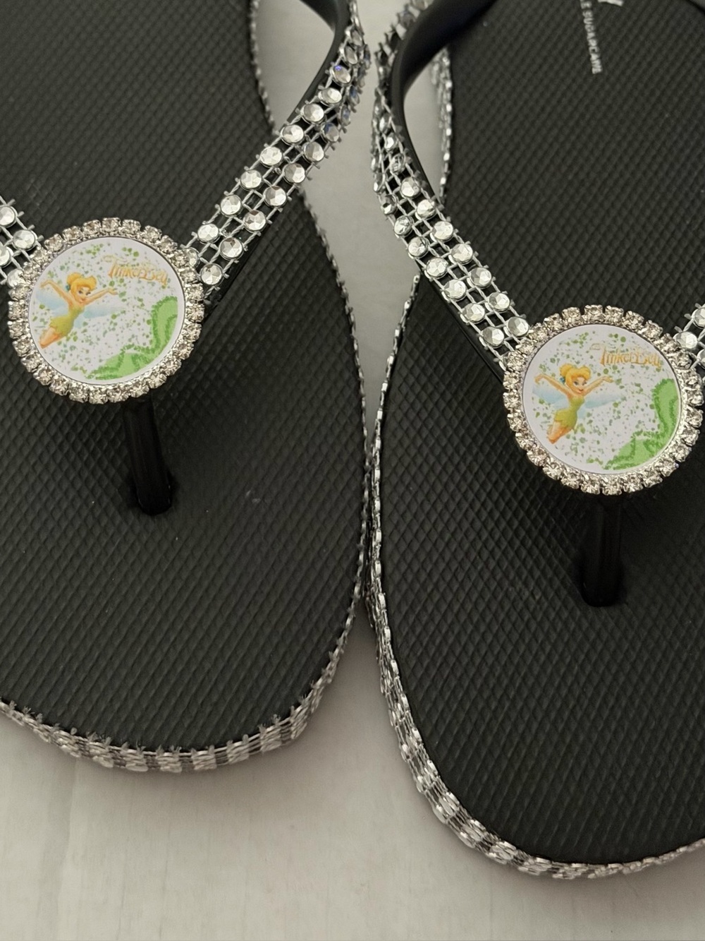 Black Rhinestone Tinkerbell Flip Flops